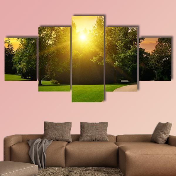 Summer Park And Sunset Canvas Wall Art-5 Star-Gallery Wrap-62" x 32"-Tiaracle
