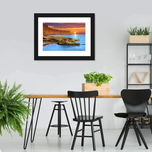Summer Seascape Sunrise Canvas Wall Art-5 Horizontal-Gallery Wrap-22" x 12"-Tiaracle