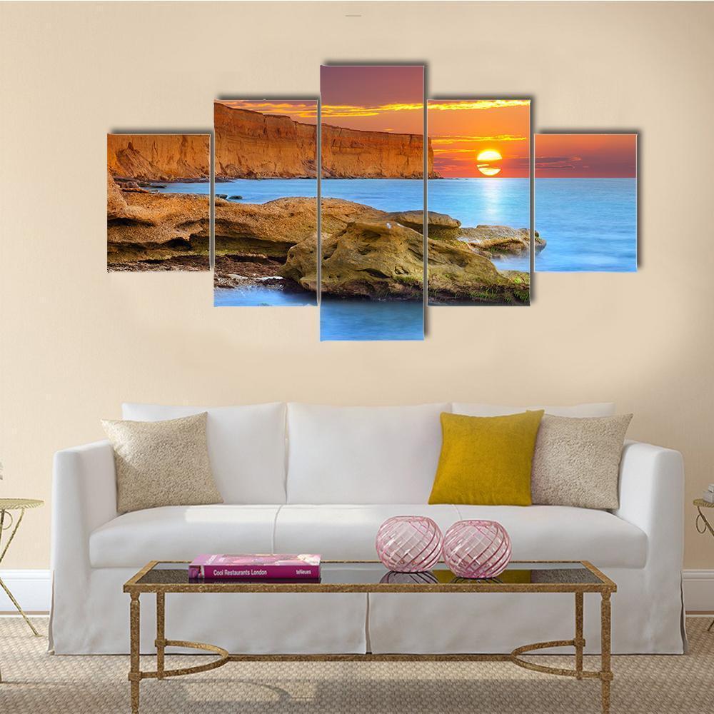 Summer Seascape Sunrise Canvas Wall Art-5 Star-Gallery Wrap-62" x 32"-Tiaracle