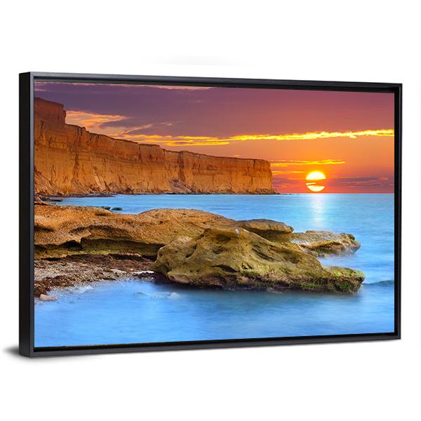 Summer Seascape Sunrise Canvas Wall Art-3 Horizontal-Gallery Wrap-25" x 16"-Tiaracle
