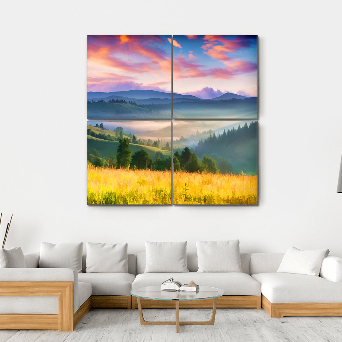 Summer Sunrise In The Mountains Canvas Wall Art-4 Square-Gallery Wrap-17" x 17"-Tiaracle