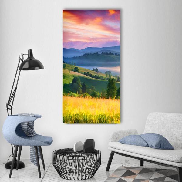 Summer Sunrise In The Mountains Vertical Canvas Wall Art-1 Vertical-Gallery Wrap-12" x 24"-Tiaracle