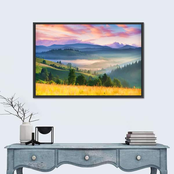 Summer Sunrise In The Mountains Vertical Canvas Wall Art-3 Vertical-Gallery Wrap-12" x 25"-Tiaracle