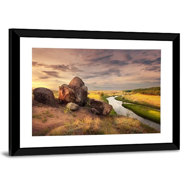 Summer Sunset At The River In Ukraine Canvas Wall Art-3 Horizontal-Gallery Wrap-25" x 16"-Tiaracle