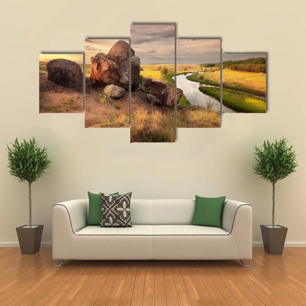 Summer Sunset At The River In Ukraine Canvas Wall Art-1 Piece-Gallery Wrap-48" x 32"-Tiaracle