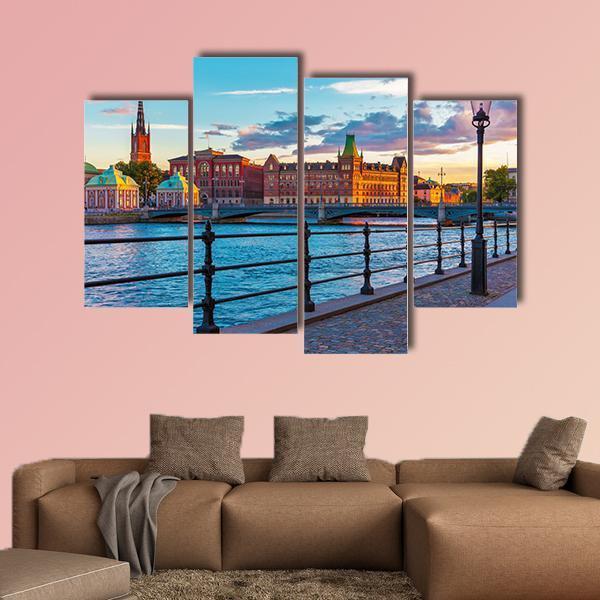 Summer Sunset In The Old Town Canvas Wall Art-1 Piece-Gallery Wrap-48" x 32"-Tiaracle