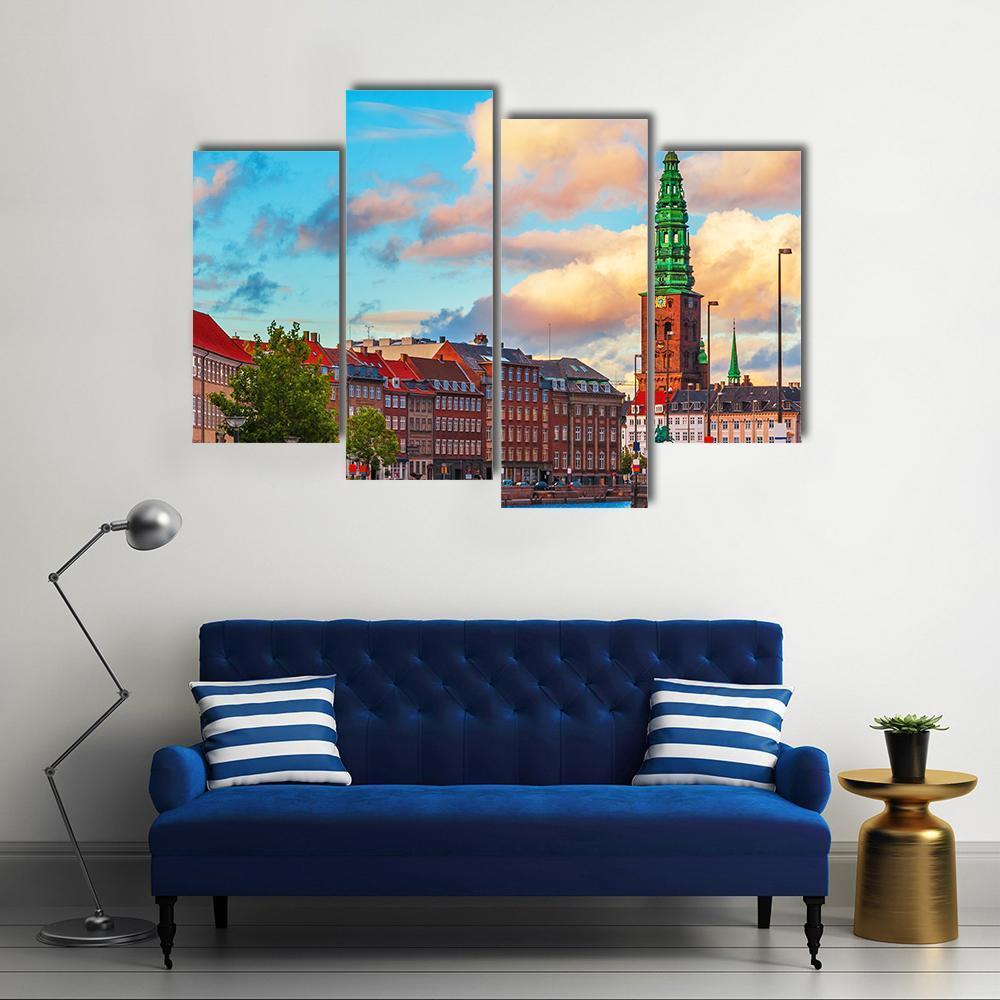 Summer Sunset In The Old Town Of Copenhagen Canvas Wall Art-4 Pop-Gallery Wrap-50" x 32"-Tiaracle