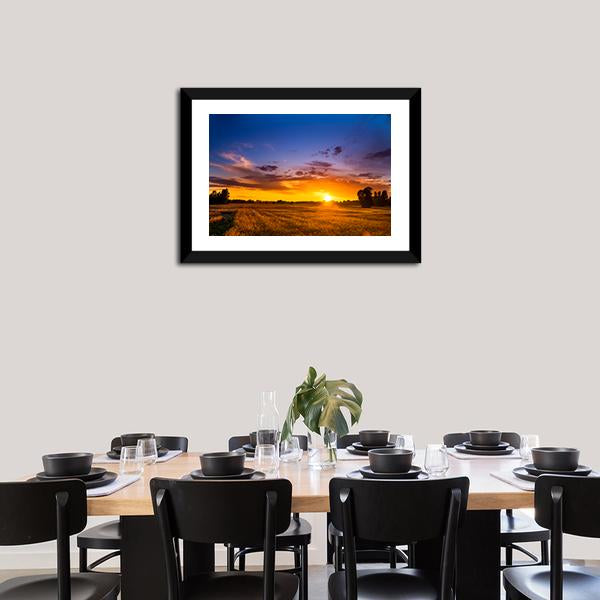 Summer Sunset Over Fields Canvas Wall Art-1 Piece-Framed Print-20" x 16"-Tiaracle