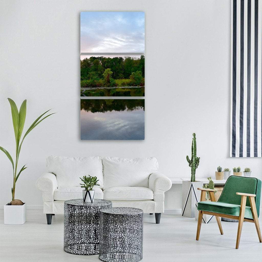 Summer Trees Reflection On Water Lake Vertical Canvas Wall Art-3 Vertical-Gallery Wrap-12" x 25"-Tiaracle
