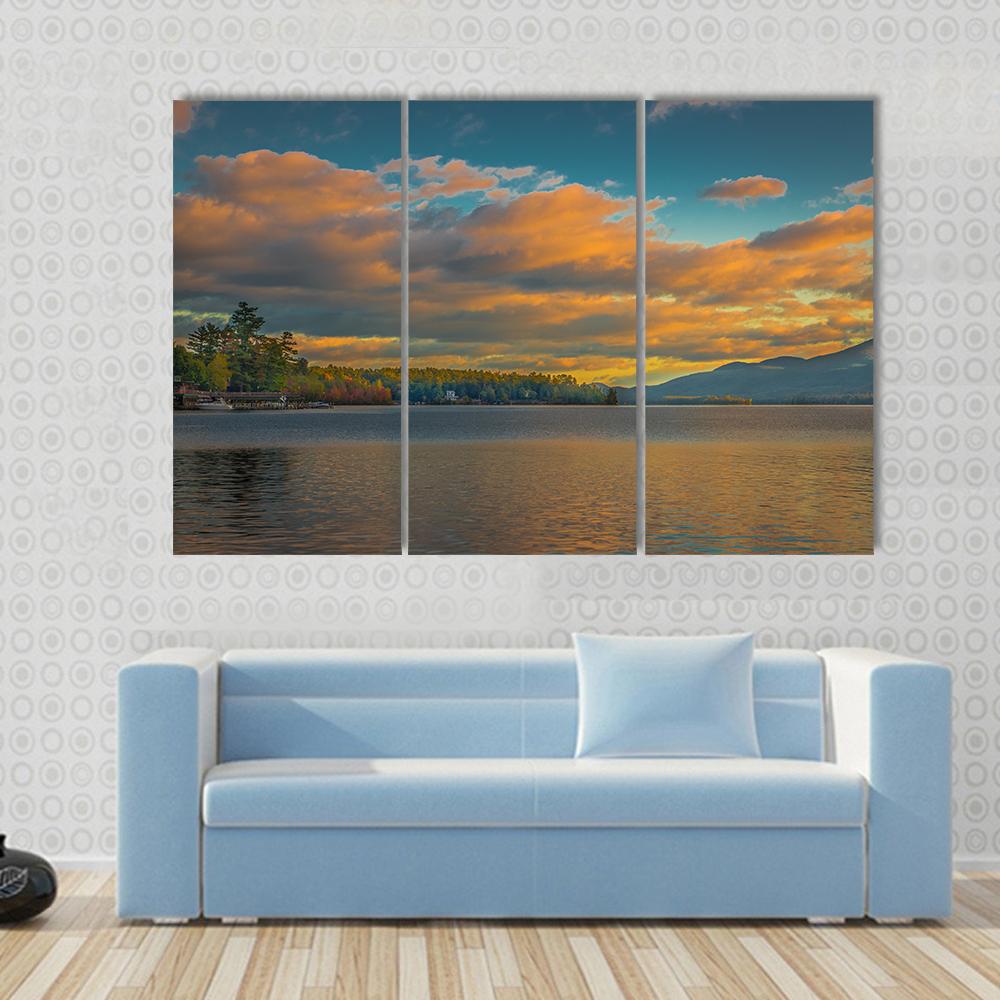 Summer View Of Lake George in New York Canvas Wall Art-3 Horizontal-Gallery Wrap-25" x 16"-Tiaracle