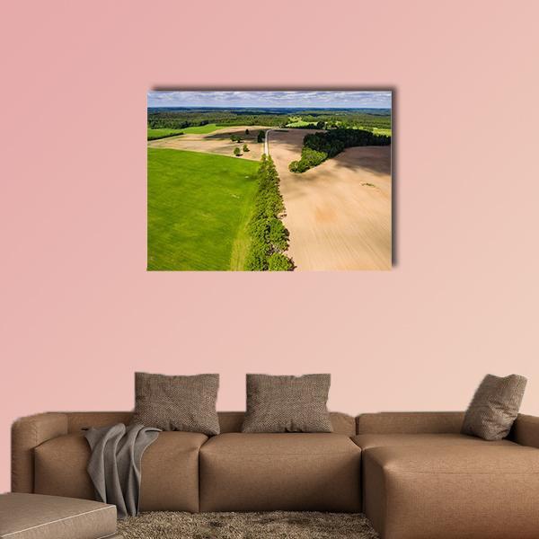 Summer View Of Rural Area With Freshly Cultivated Fields Canvas Wall Art-1 Piece-Gallery Wrap-48" x 32"-Tiaracle