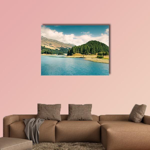 Summer View Of Sils Lake Canvas Wall Art-1 Piece-Gallery Wrap-48" x 32"-Tiaracle