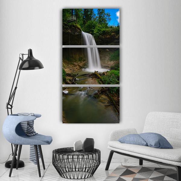 Summer View Of Waterfall Vertical Canvas Wall Art-3 Vertical-Gallery Wrap-12" x 25"-Tiaracle
