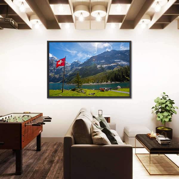 Summer View Over The Oeschinen Lake Canvas Wall Art-3 Horizontal-Gallery Wrap-25" x 16"-Tiaracle