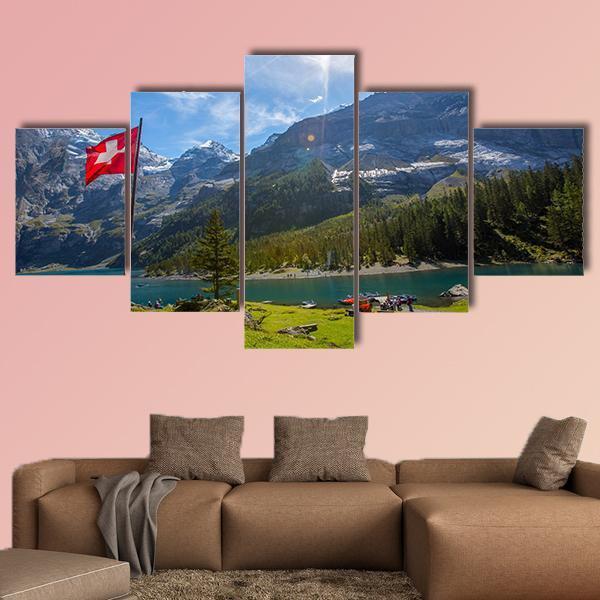 Summer View Over The Oeschinen Lake Canvas Wall Art-5 Star-Gallery Wrap-62" x 32"-Tiaracle