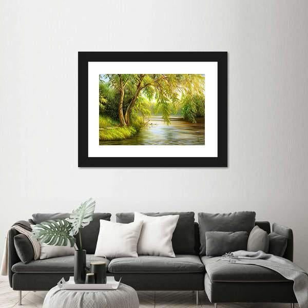 Summer Wood Lake With Trees Canvas Wall Art-3 Horizontal-Gallery Wrap-25" x 16"-Tiaracle