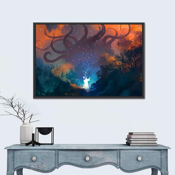 Summoning Ghostly Demon Canvas Wall Art-1 Piece-Floating Frame-24" x 16"-Tiaracle