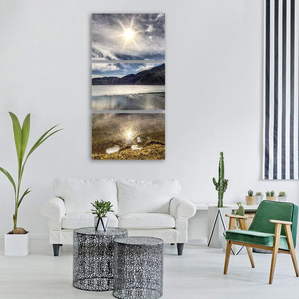 Sun Light Over Lake Weissensee Vertical Canvas Wall Art-3 Vertical-Gallery Wrap-12" x 25"-Tiaracle