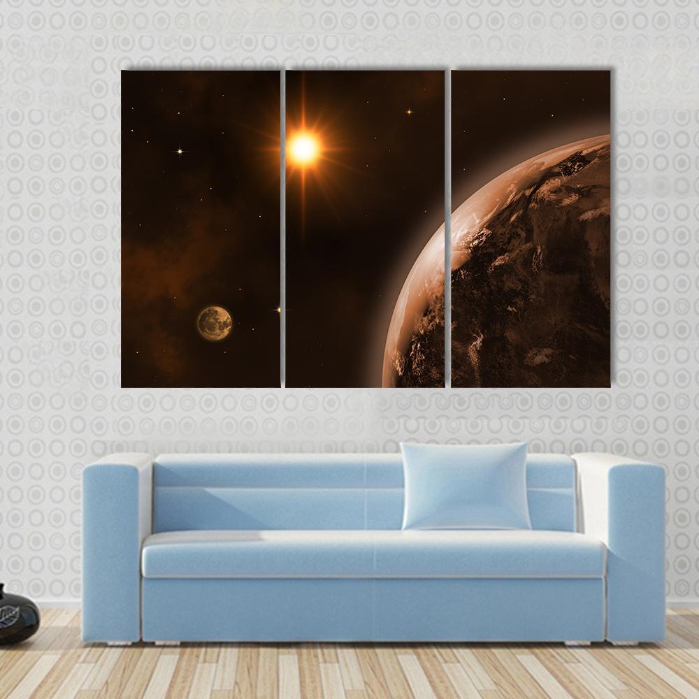 Sun Moon & Earth Canvas Wall Art-3 Horizontal-Gallery Wrap-37" x 24"-Tiaracle