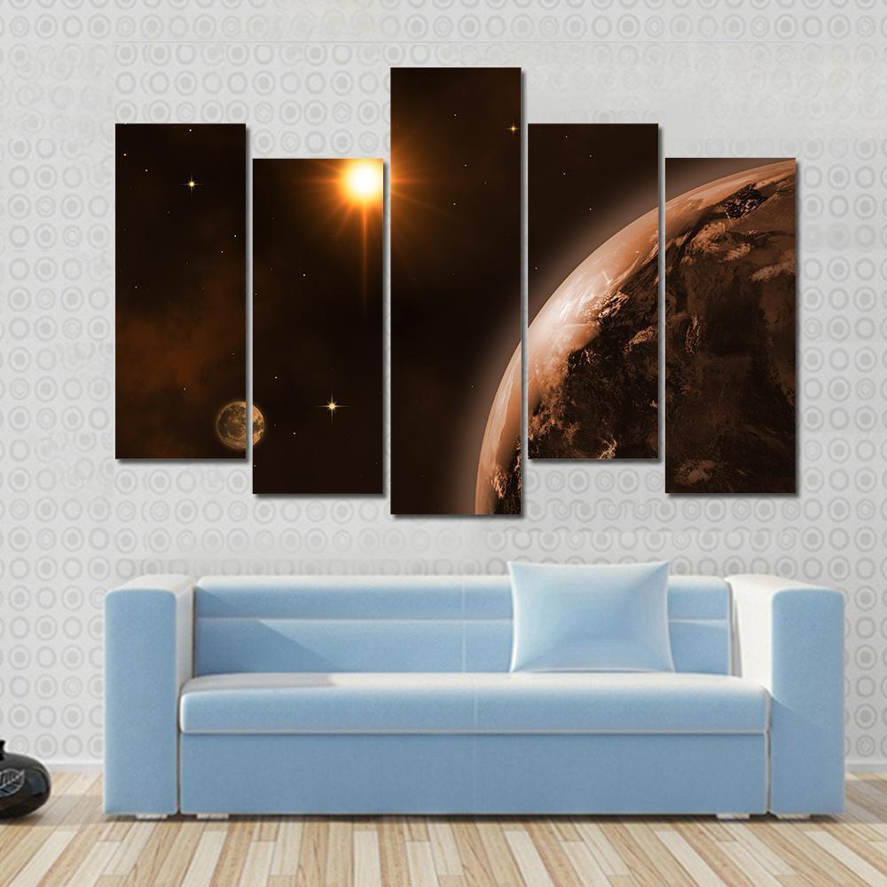 Sun Moon & Earth Canvas Wall Art-5 Pop-Gallery Wrap-47" x 32"-Tiaracle