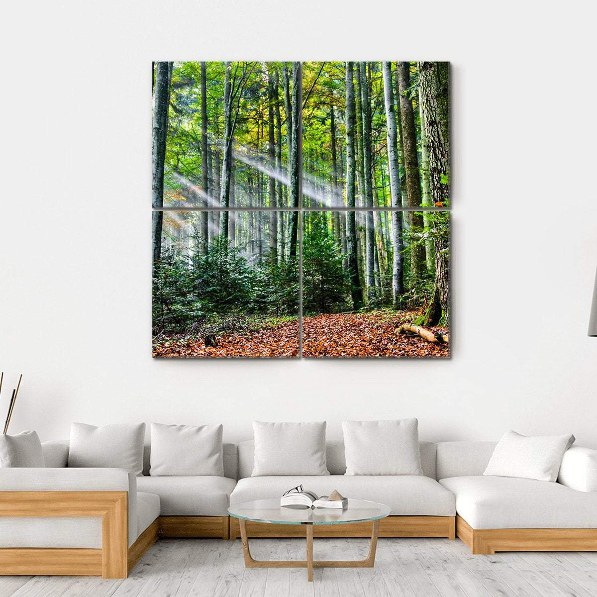 Sun Rays In The Forest Canvas Wall Art-4 Square-Gallery Wrap-17" x 17"-Tiaracle
