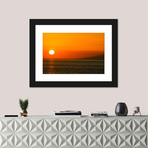 Sun Setting On Atlantic Ocean Canvas Wall Art-1 Piece-Framed Print-20" x 16"-Tiaracle