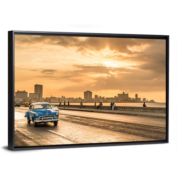 Sun Setting Over Havana Canvas Wall Art-3 Horizontal-Gallery Wrap-25" x 16"-Tiaracle