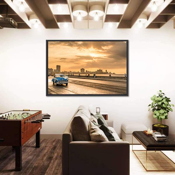 Sun Setting Over Havana Canvas Wall Art-3 Horizontal-Gallery Wrap-25" x 16"-Tiaracle