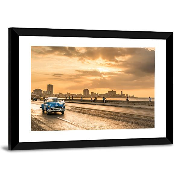 Sun Setting Over Havana Canvas Wall Art-3 Horizontal-Gallery Wrap-25" x 16"-Tiaracle