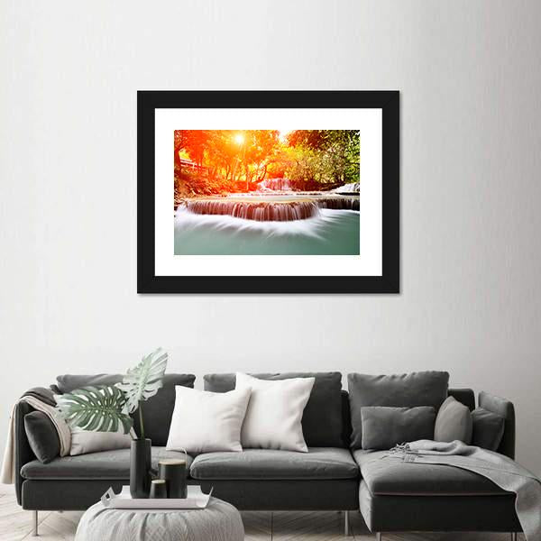 Sun Shines At Tadklangsi Waterfall Canvas Wall Art-3 Horizontal-Gallery Wrap-25" x 16"-Tiaracle