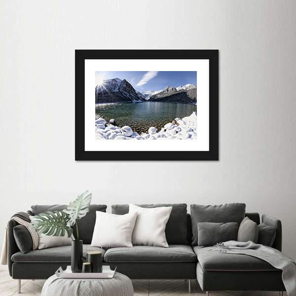 Sun Shining Over Lake Louise With Mountains Canvas Wall Art-3 Horizontal-Gallery Wrap-25" x 16"-Tiaracle