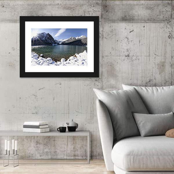 Sun Shining Over Lake Louise With Mountains Canvas Wall Art-3 Horizontal-Gallery Wrap-25" x 16"-Tiaracle