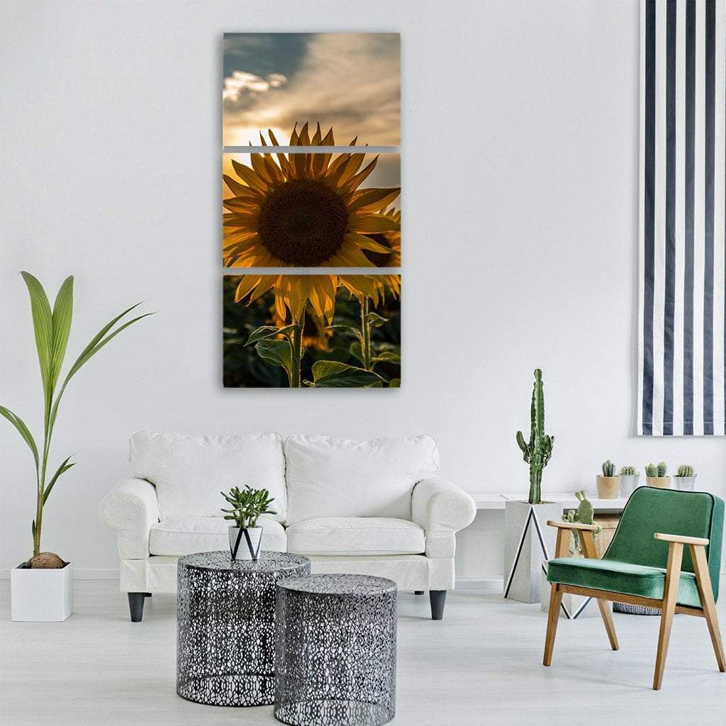 Sunflower At Sunset Vertical Canvas Wall Art-3 Vertical-Gallery Wrap-12" x 25"-Tiaracle