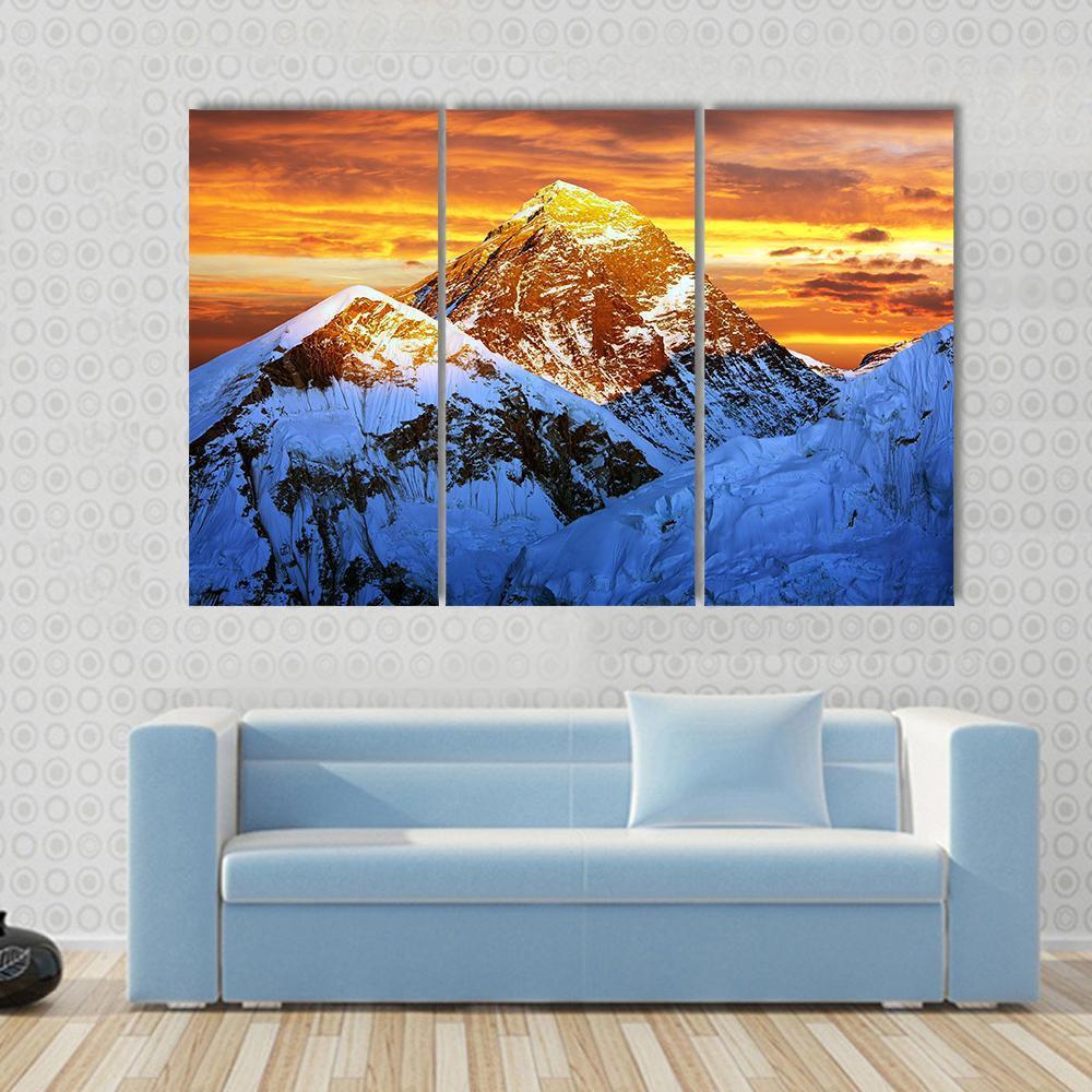 Sunlight On Everest Canvas Wall Art-3 Horizontal-Gallery Wrap-37" x 24"-Tiaracle