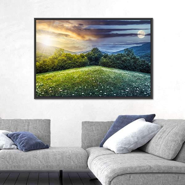 Sunlight On Hillside Meadows Canvas Wall Art-1 Piece-Floating Frame-24" x 16"-Tiaracle