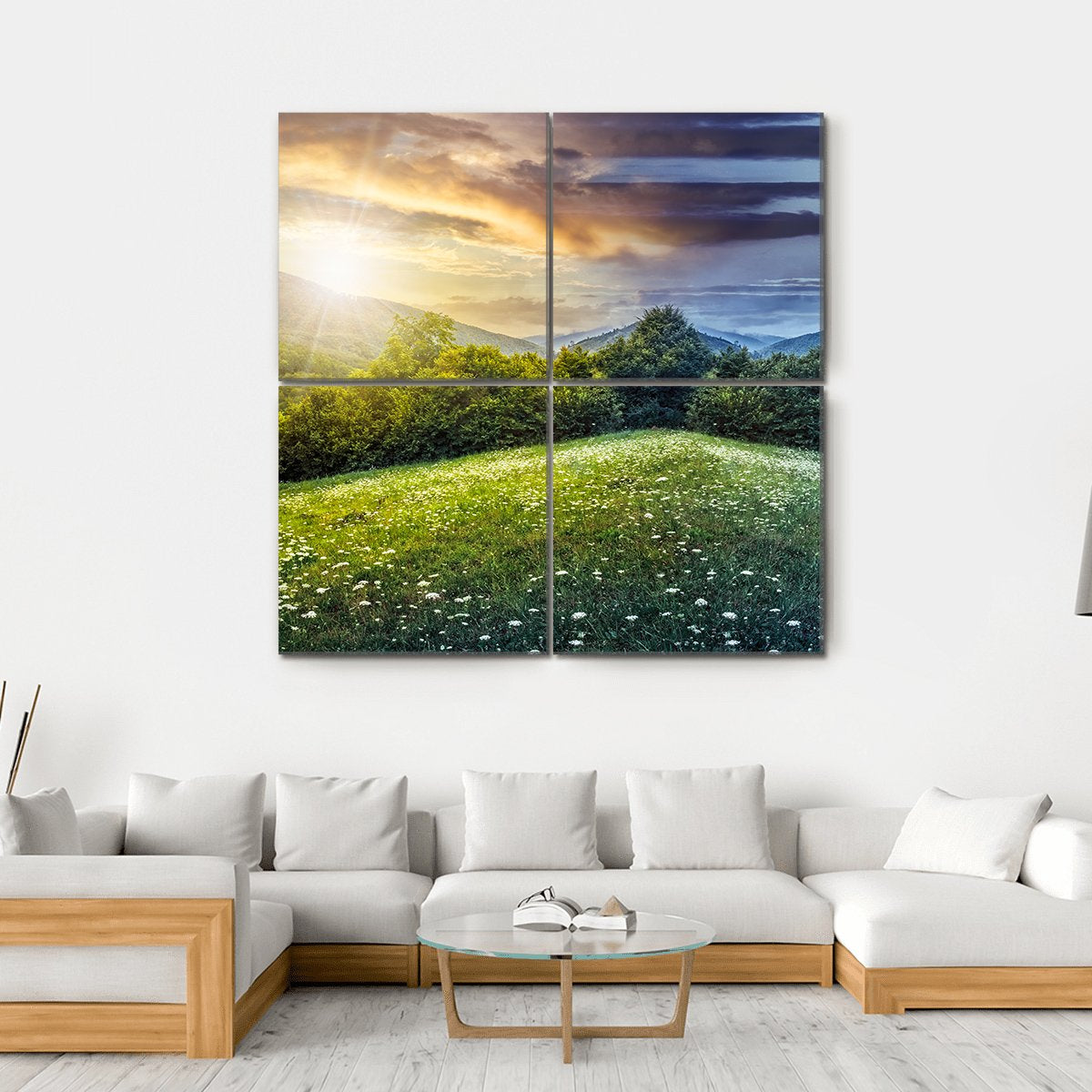 Sunlight On Hillside Meadows Canvas Wall Art-4 Square-Gallery Wrap-17" x 17"-Tiaracle