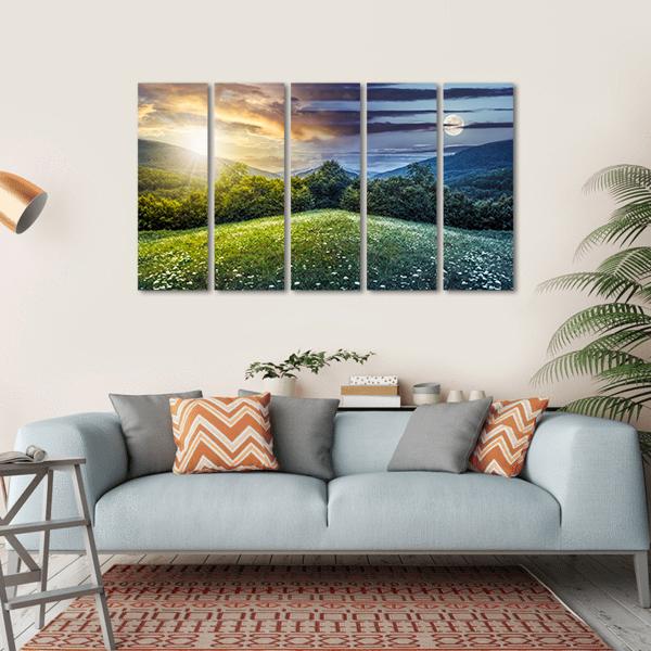 Sunlight On Hillside Meadows Canvas Wall Art-5 Horizontal-Gallery Wrap-22" x 12"-Tiaracle