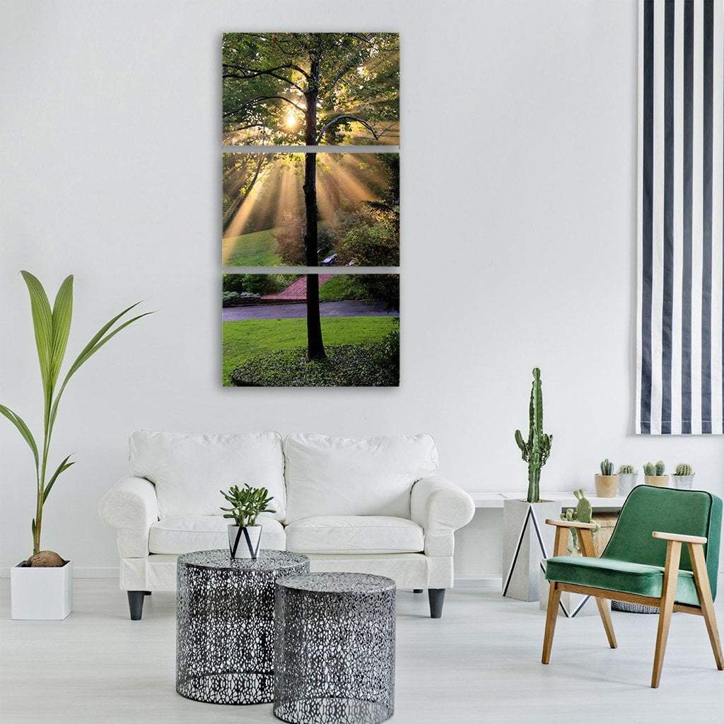 Sunlight Rays On Nature Tree Vertical Canvas Wall Art-3 Vertical-Gallery Wrap-12" x 25"-Tiaracle