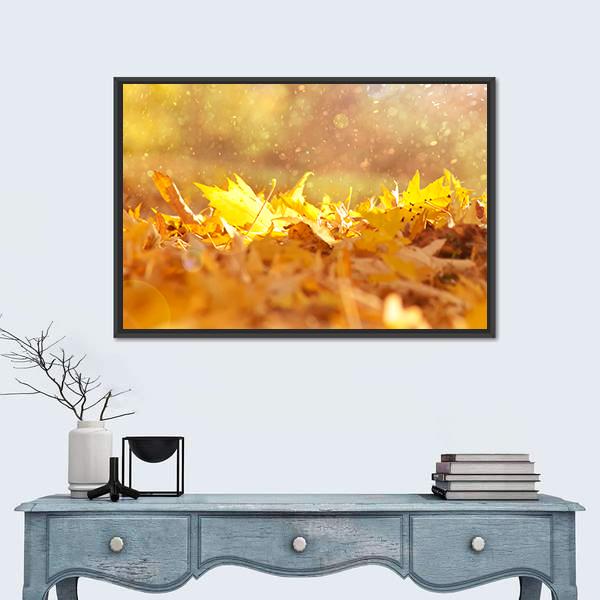 Autumn Leaves & Sunlight Flares Canvas Wall Art-1 Piece-Floating Frame-24" x 16"-Tiaracle