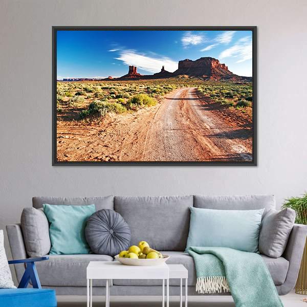 Sunny Day In Monument Valley Panoramic Canvas Wall Art-1 Piece-36" x 12"-Tiaracle