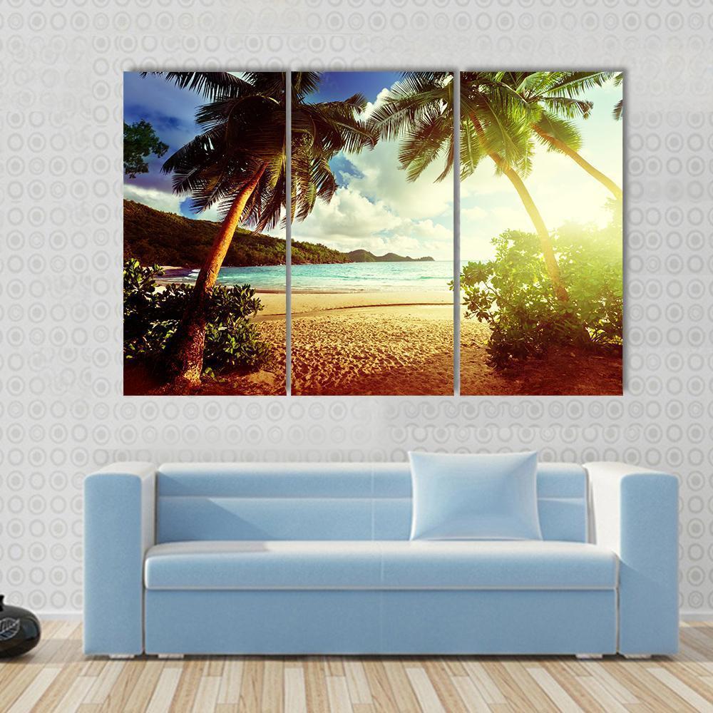 Sunny Day On Green Beach Canvas Wall Art-3 Horizontal-Gallery Wrap-37" x 24"-Tiaracle