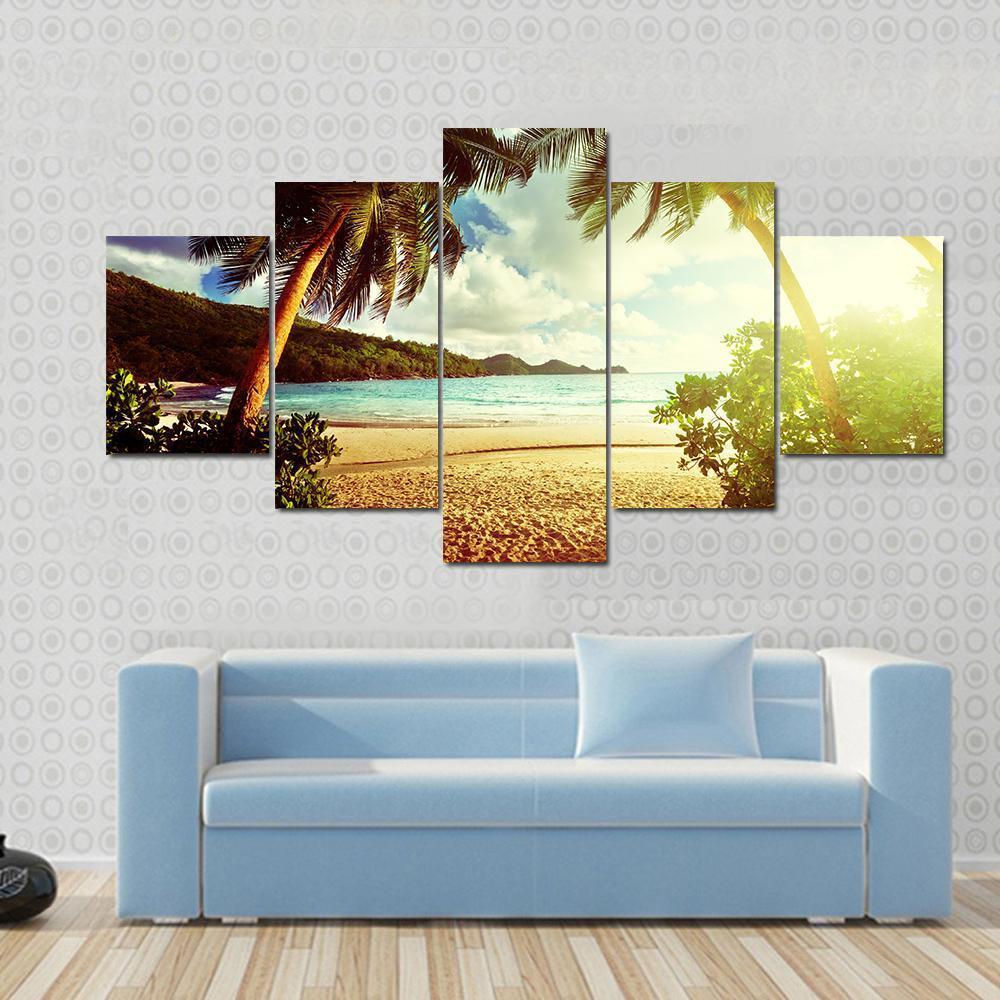 Sunny Day On Green Beach Canvas Wall Art-5 Star-Gallery Wrap-62" x 32"-Tiaracle