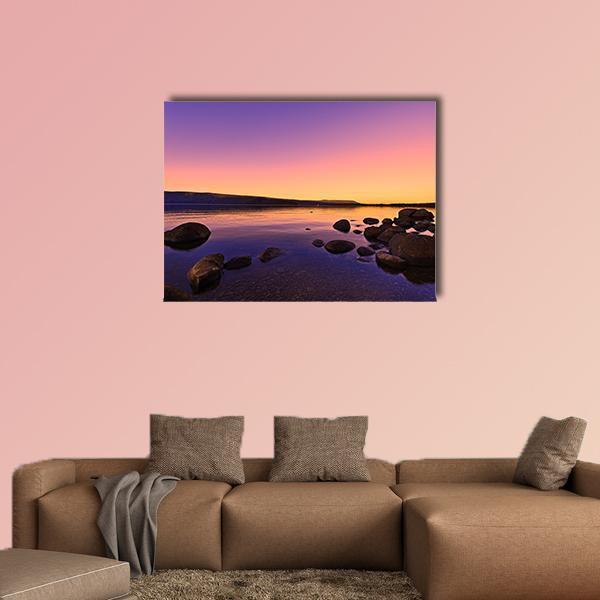 Sunrise Above A Lake Canvas Wall Art-1 Piece-Gallery Wrap-48" x 32"-Tiaracle