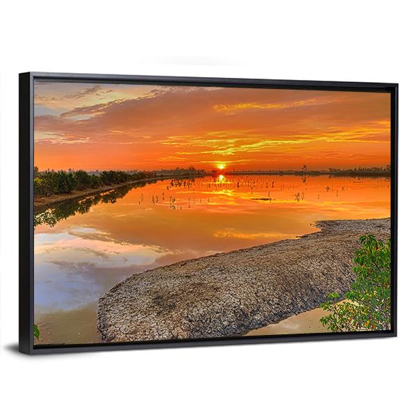 Sunrise Across A River India Canvas Wall Art-3 Horizontal-Gallery Wrap-25" x 16"-Tiaracle