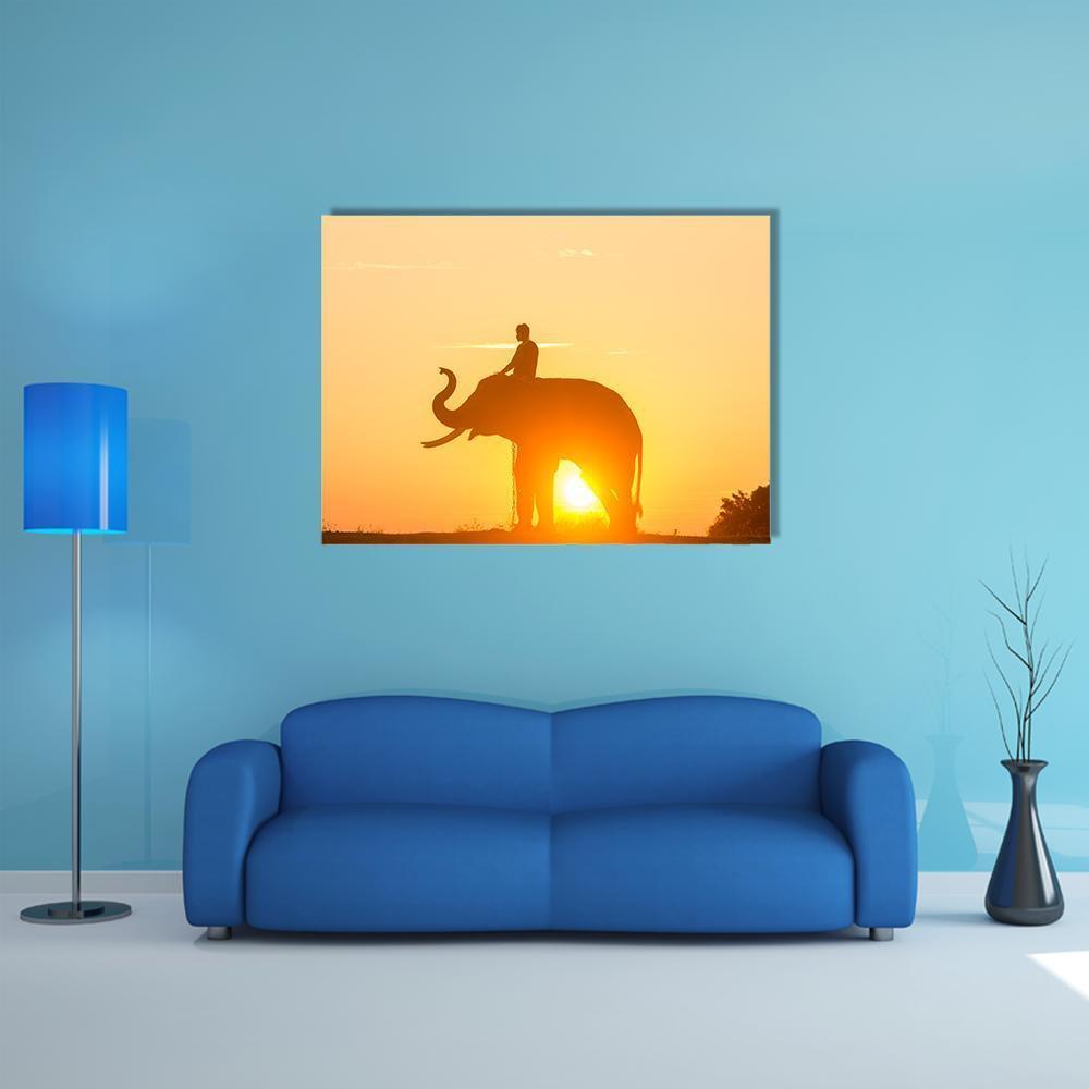 Sunrise Action Of Thai Elephant Canvas Wall Art-1 Piece-Gallery Wrap-48" x 32"-Tiaracle