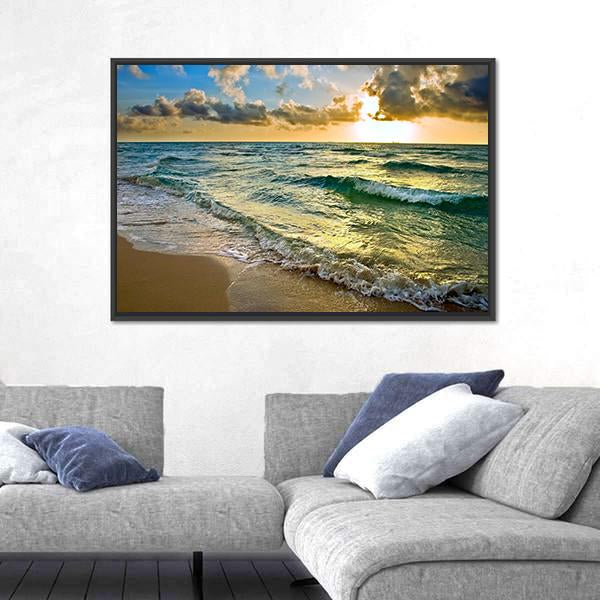 Sunrise at Atlantic Ocean Coast near Florida USA Canvas Wall Art-3 Horizontal-Gallery Wrap-25" x 16"-Tiaracle