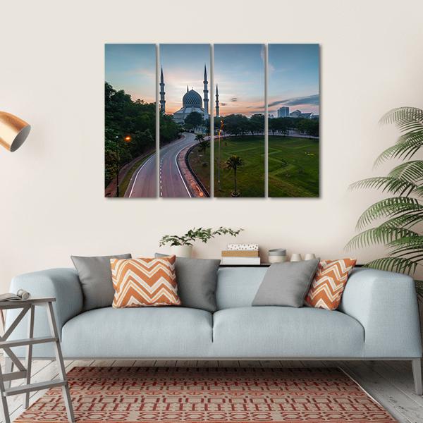 Sunrise At Blue Mosque Shah Alam Malaysia Canvas Wall Art-4 Horizontal-Gallery Wrap-34" x 24"-Tiaracle