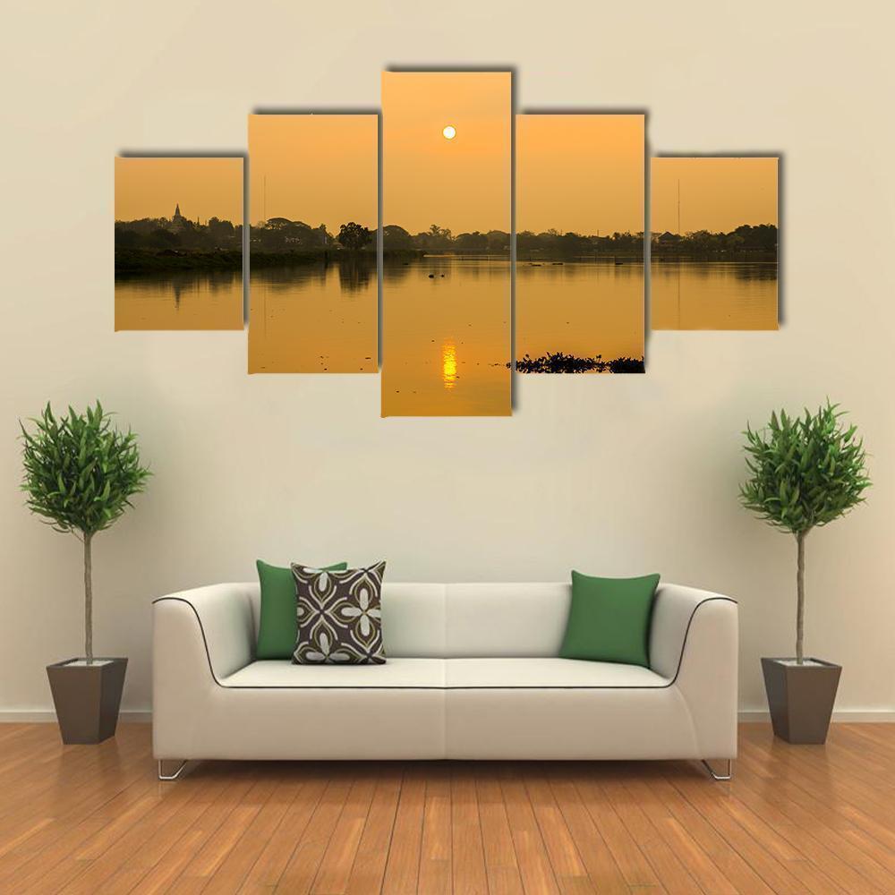 Sunrise At Kwan Phayao Lake Canvas Wall Art-5 Star-Gallery Wrap-62" x 32"-Tiaracle