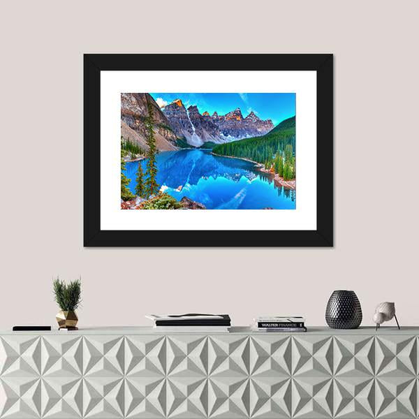Sunrise At Moraine Lake Canvas Wall Art-1 Piece-Framed Print-20" x 16"-Tiaracle