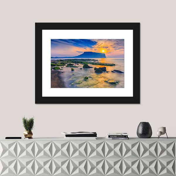 Sunrise At Seongsan Ilchulbong In Jeju Island Canvas Wall Art-1 Piece-Framed Print-20" x 16"-Tiaracle